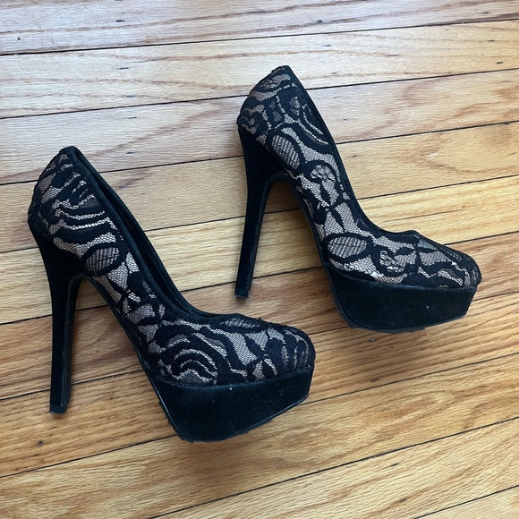 Mix No. 6 Shoes - Mix No. 6 Black Lace Platform Heels